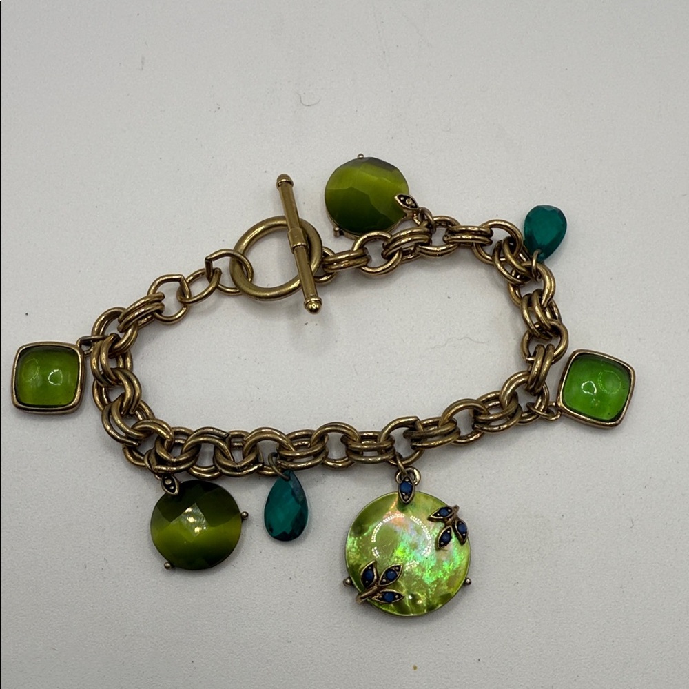 Monet Gold Bracelet with Green and Blue Charms